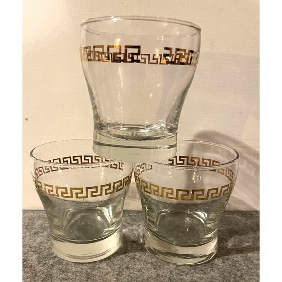 3 Vintage Libbey Gold Greek Key Design 3" Cocktail Glasses  #2250 - Picture 3 of 4